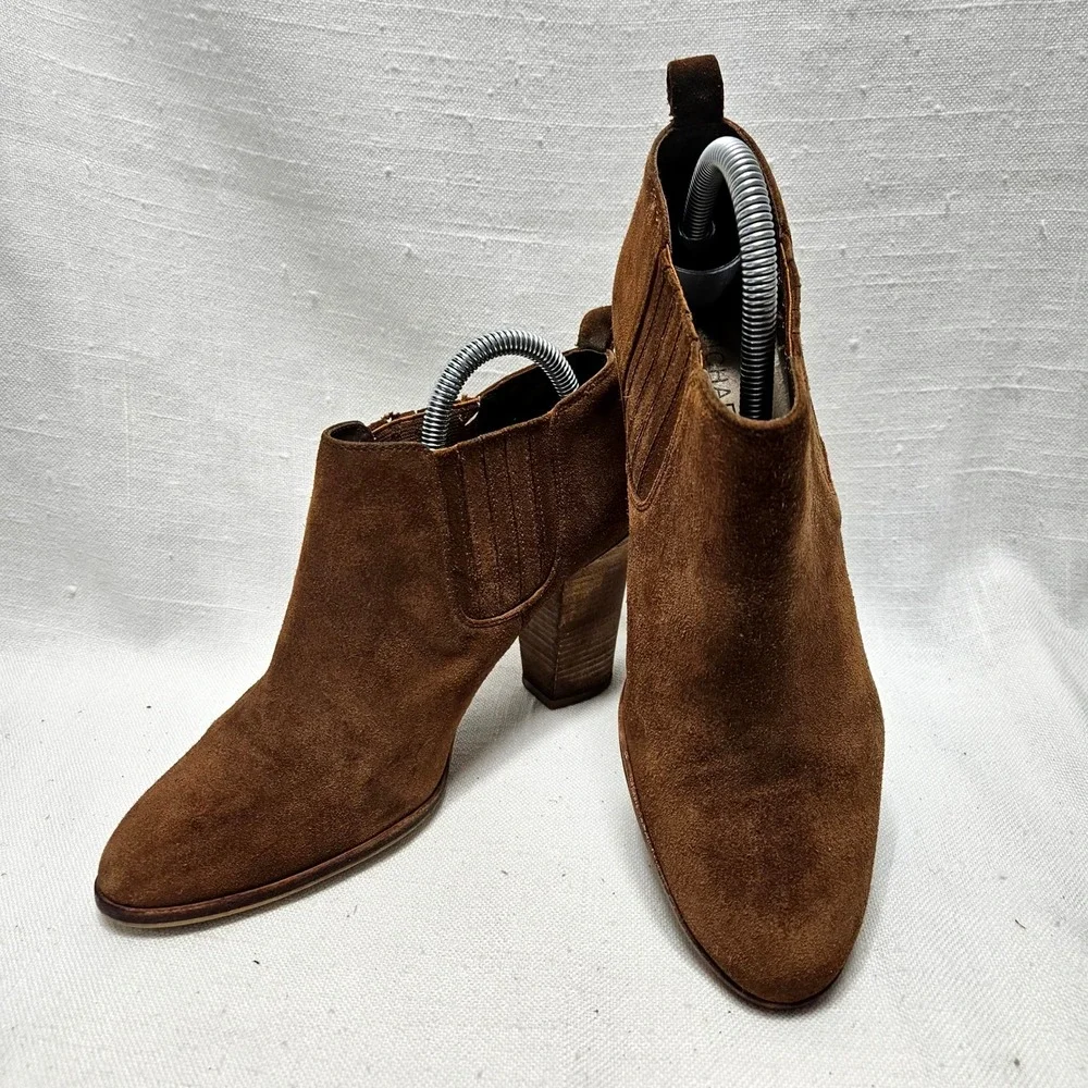 Michael Kors Chelsea Boots Womens 7.5 Brown Suede Stacked Block Heel Booties Y2K